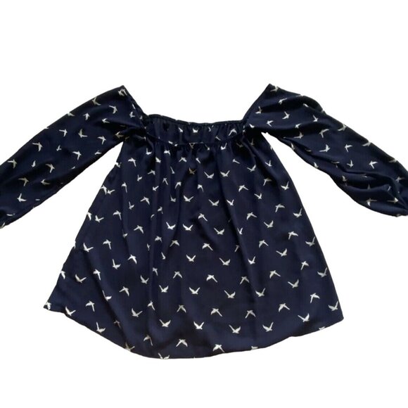 Emetla Womens Off The Shoulder 3/4 Sleeve Blouse-Navy Blue-Small-GUC - Picture 2 of 5